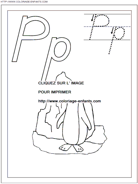 coloriage ecriture 1 lettre p comme pingouin