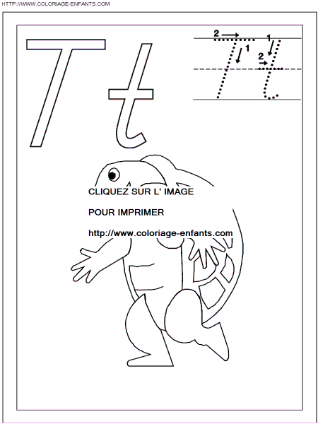 coloriage ecriture 1 lettre t comme tortue