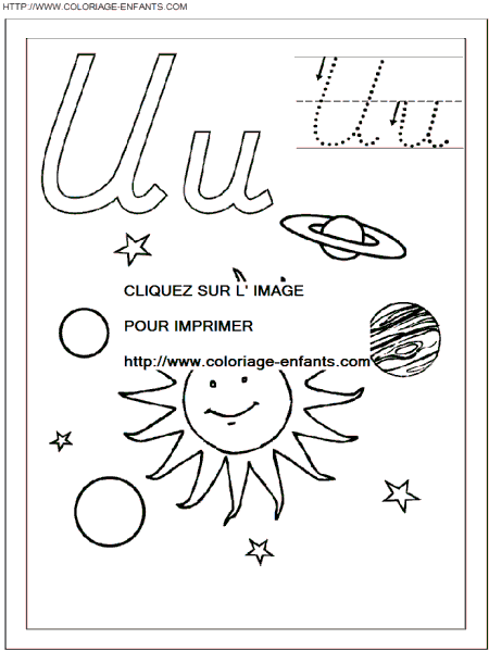 coloriage ecriture 1 lettre u comme univers