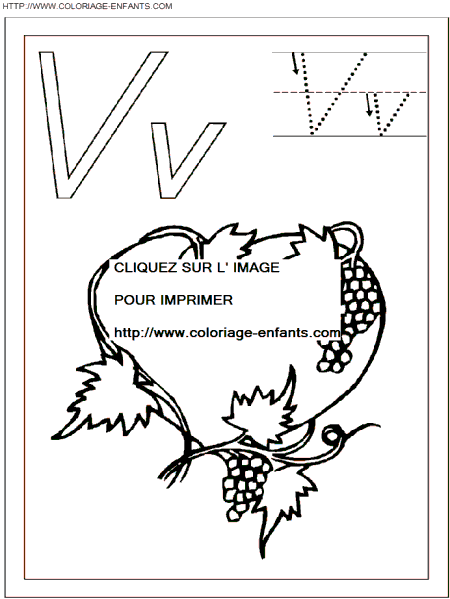 coloriage ecriture 1 lettre v comme vin