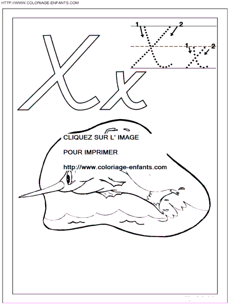 coloriage ecriture 1 lettre x comme xiphias