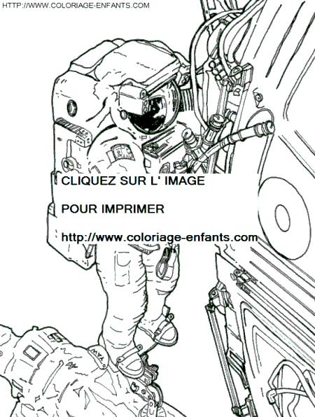 coloriage espace cosmonaute travaillant dehors