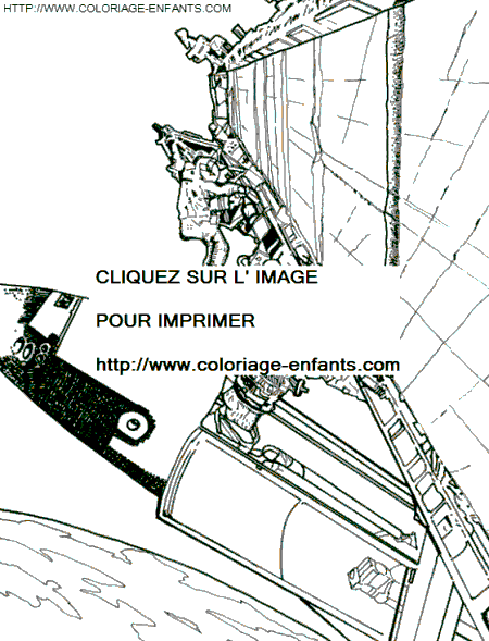 coloriage espace cosmonautes sautant de la navette