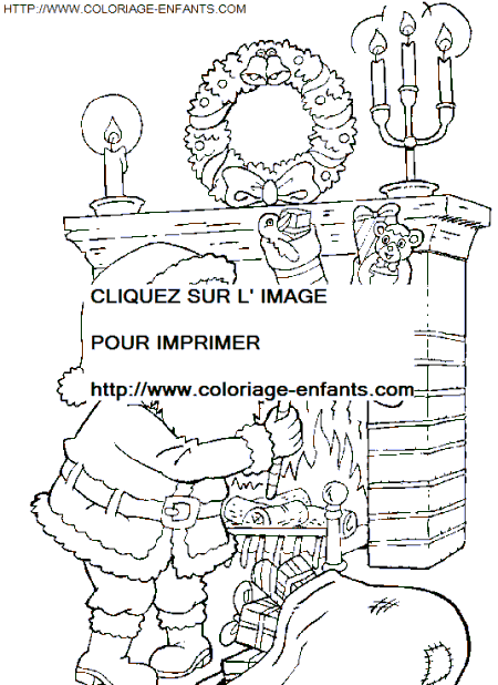 coloriage Fetes Noel Pere Noel Cheminee