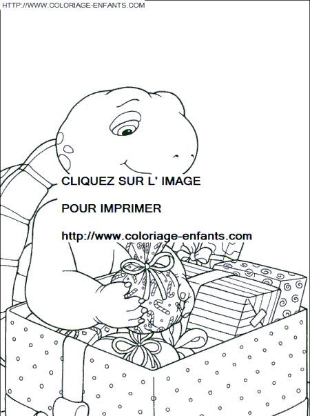 coloriage franklin decouvre ses cadeaux