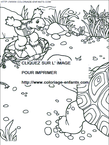 coloriage franklin fait du surf avec sa carapace