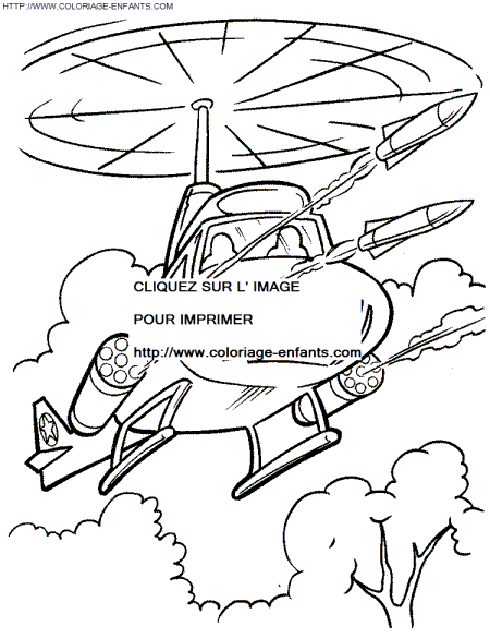 coloriage helicoptere bombardant