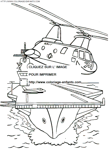 coloriage helicoptere decollant du porte avion