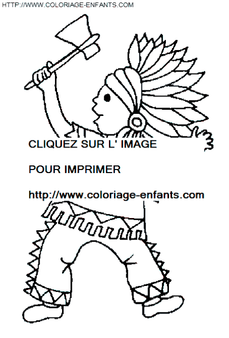 coloriage indien enfant avec hache