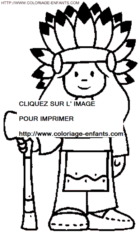 coloriage indien enfant avec tomahawke