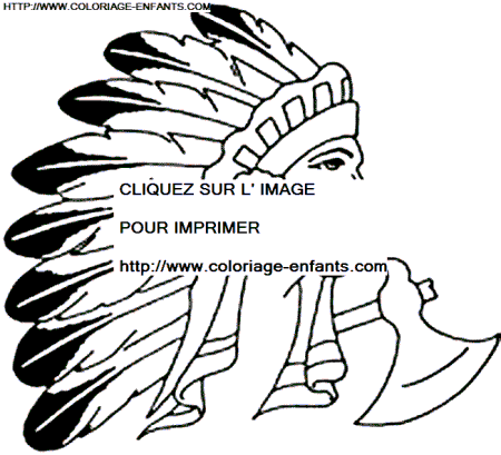 coloriage indien visage avec hache