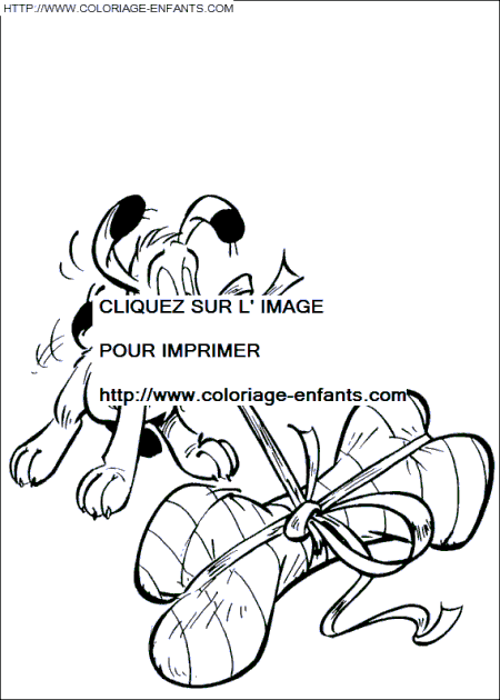 coloriage le petit chien idefix decouvrant son cadeau