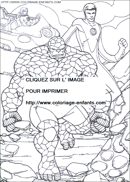 coloriage les 4 fantastiques la chose defoncant un mur