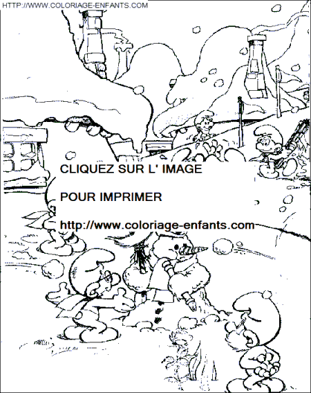 coloriage les schtroumpfs a la neige