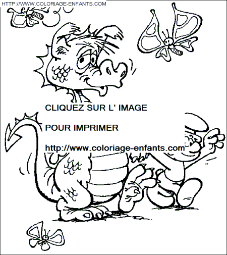 coloriage les schtroumpfs avec le dragon