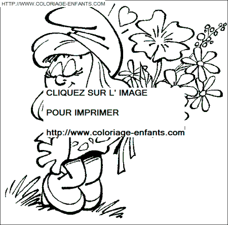 coloriage les schtroumpfs schtroumpfette avec des fleurs