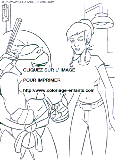 coloriage les tortues ninja donatello discute avec april