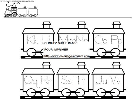 coloriage Lettres le petit train de K à V