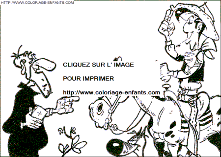 coloriage lucky luke devant le cure