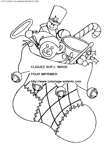 coloriage noel une chaussette pleine de cadeaux