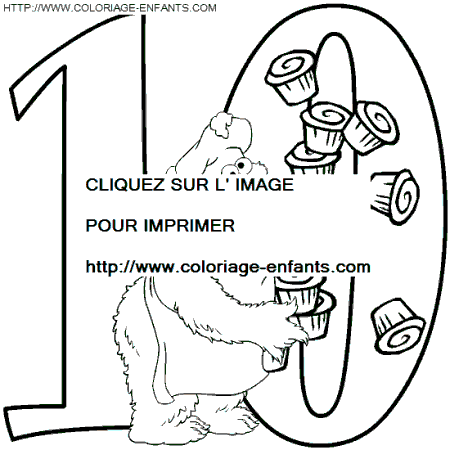 coloriage nombres rue sesame chiffre10