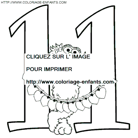 coloriage nombres rue sesame chiffre11