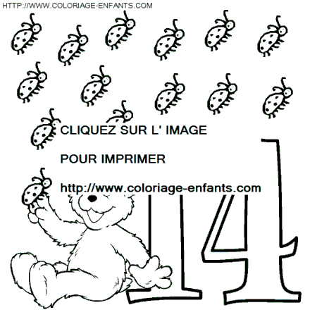 coloriage nombres rue sesame chiffre14