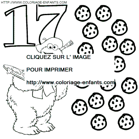 coloriage nombres rue sesame chiffre17