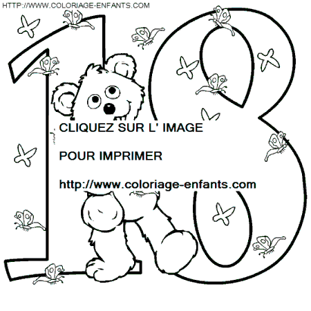 coloriage nombres rue sesame chiffre18