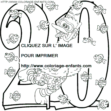 coloriage nombres rue sesame chiffre20