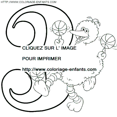 coloriage nombres rue sesame chiffre3