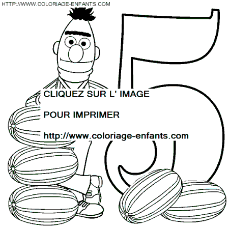 coloriage nombres rue sesame chiffre5