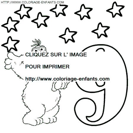 coloriage nombres rue sesame chiffre9