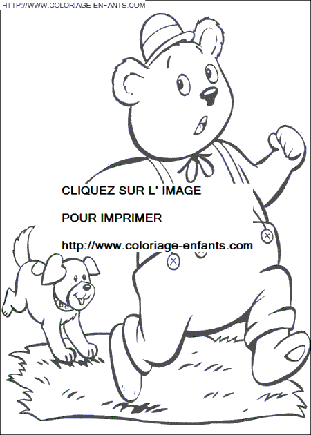 coloriage oui oui bouboule est poursuivi par un chien