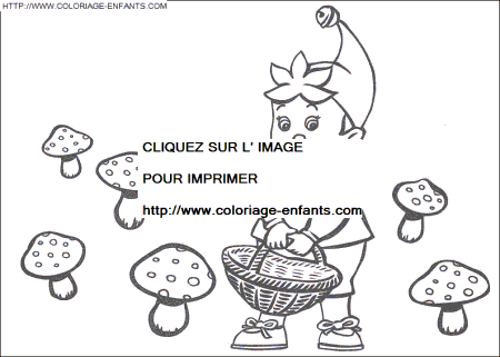 coloriage oui oui ramasse des champignons