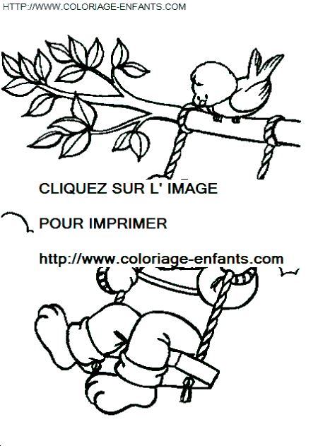 coloriage ours sur une balancoire