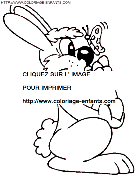 coloriage paques lapin avec papillon