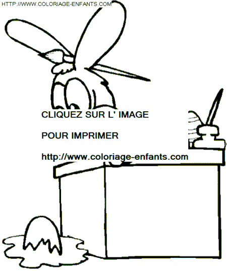 coloriage paques lapin cassant des oeufs