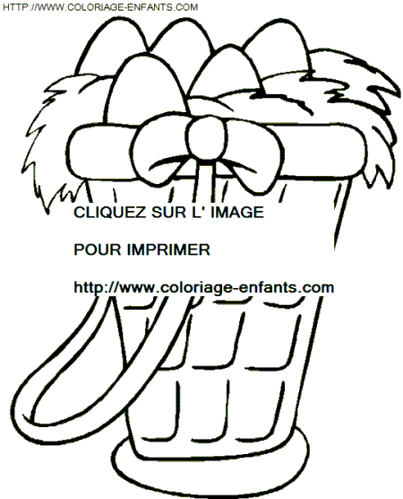 coloriage paques panier avec de nombreux oeufs