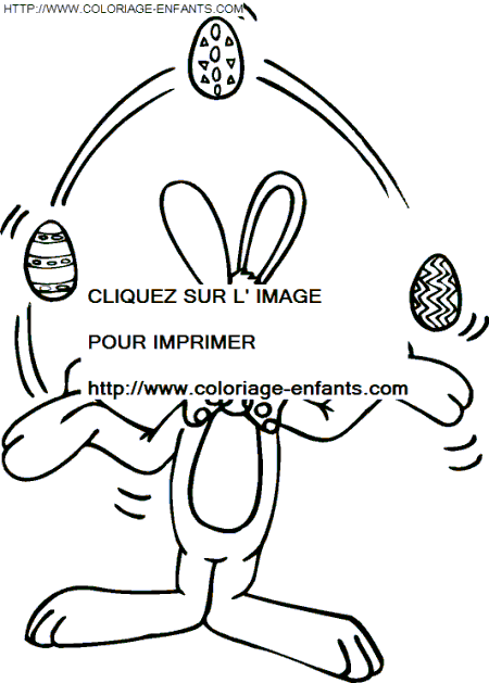 coloriage paques un lapin jongleur avec des oeufs