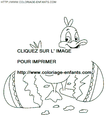 coloriage paques un poussin sortant