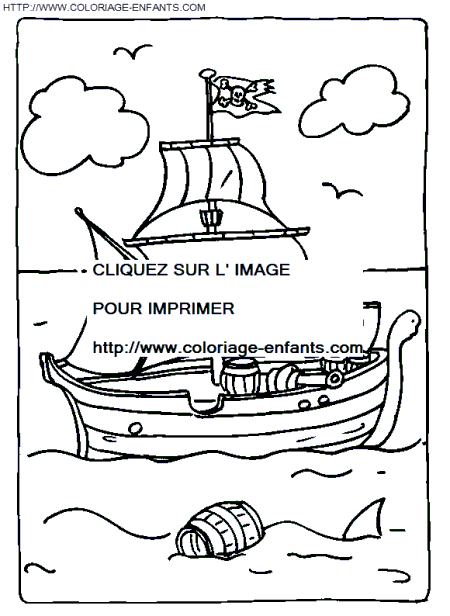 coloriage pirate bateau entoure de requins