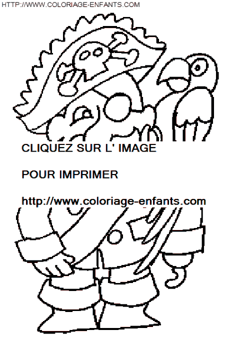 coloriage pirate capitaine avec perroquet