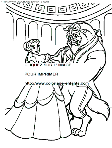 coloriage princesse belle danse avec la bete