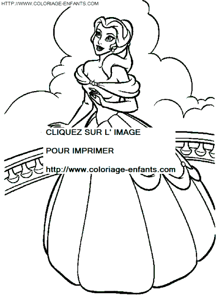 coloriage princesse belle prete pour le bal