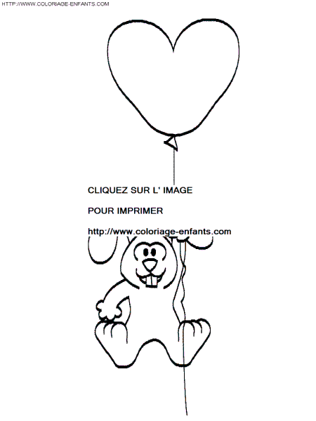 coloriage st valentin un lapin tenant un ballon