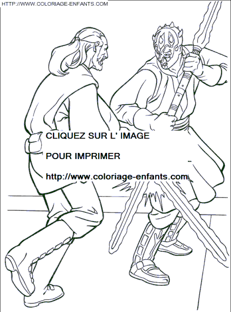 coloriage star wars maitre jedi contre dark maul