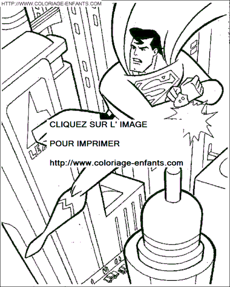 coloriage superman au dessus de la ville