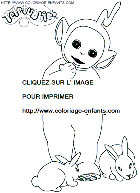 coloriage teletubbies lala avec des lapins