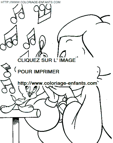 coloriage titi chante pour la grand mere